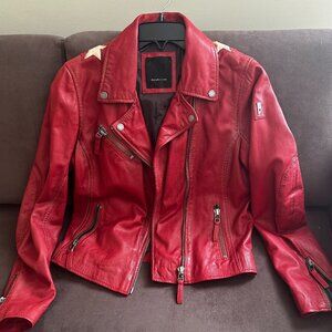 Mauritius Red Leather Jacket with Stars on Back